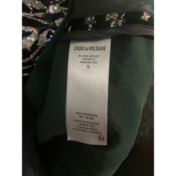 Zadig & Voltaire Rilena velvet sparkle dress women’s S dark green event cocktail - Picture 6 of 7